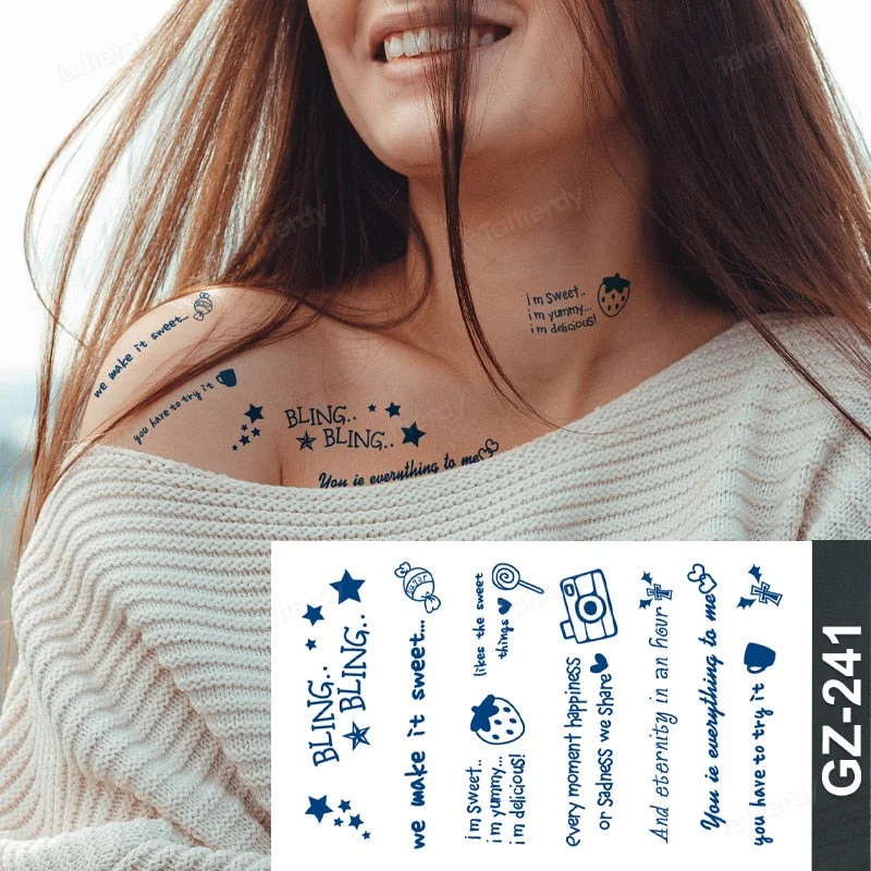 Waterproof Temporary Juice ink Sticker Triangle Star Words Feather Natural Fruit Gel Long lasting Tattoo Art for Men Women Arm