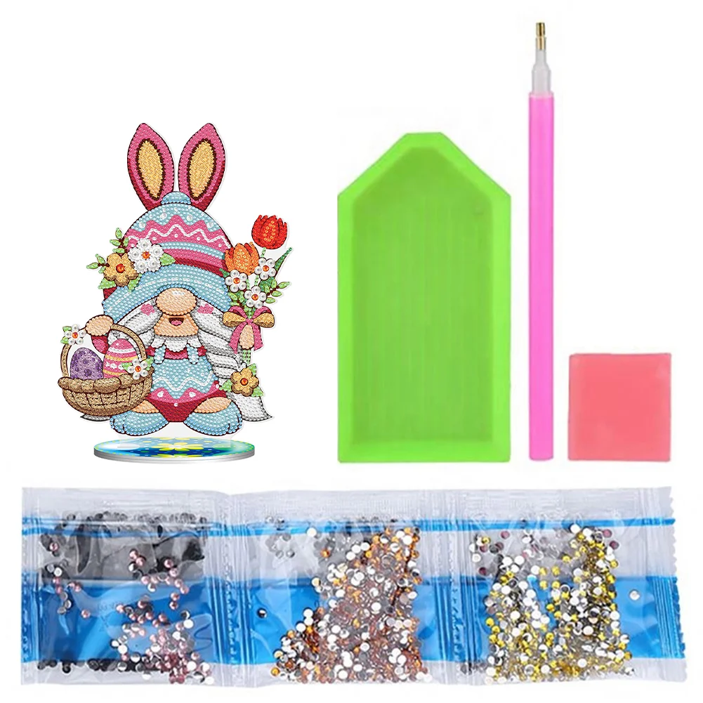 DIY Easter Egg Gnome Acrylic Single Sided Diamond Painting Desktop Ornaments Kit for Office Desktop Decor