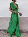 Solid Color Polka-Dot Puff Sleeves Maxi Dresses