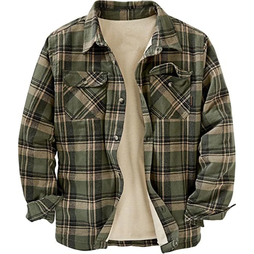 Smiledeer Autumn and winter men's plaid lapel fleece shirt jacket