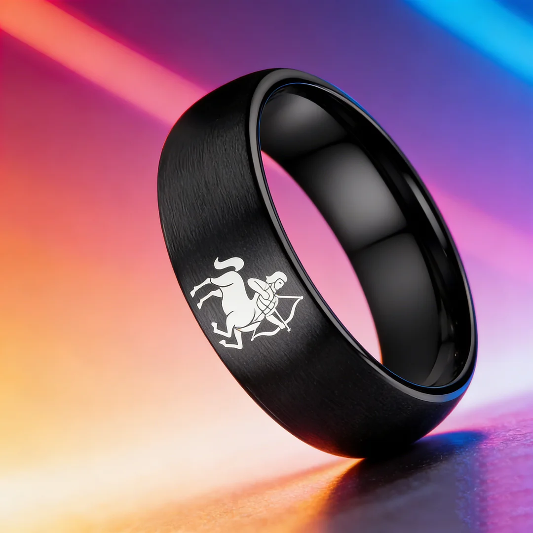 Men Women Sagittarius Tungsten Carbide Rings Prints Laser Design Domed Top Black Tungsten Wedding Bands 4MM 6MM 8MM