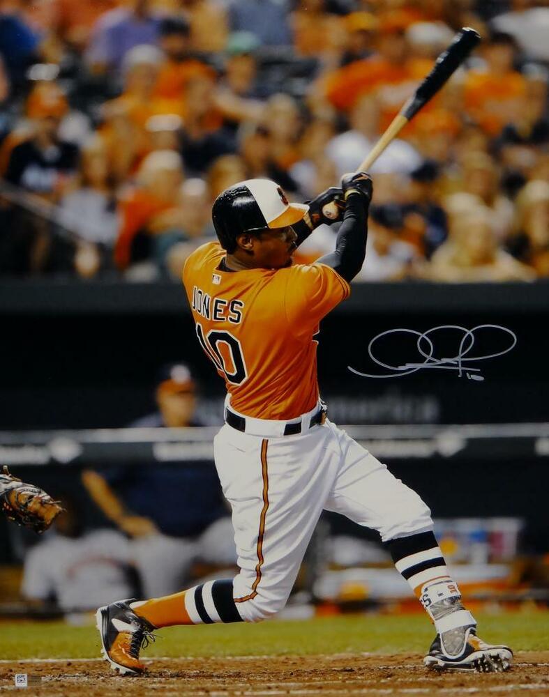 Adam Jones Signed Orioles 16x20 Swinging Vertical Photo Poster painting- Fanatics Authenticated