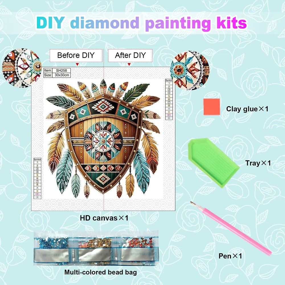 Diamond Painting - Partial Special Shaped Drill - Indian Shield(Canvas|30*30cm)