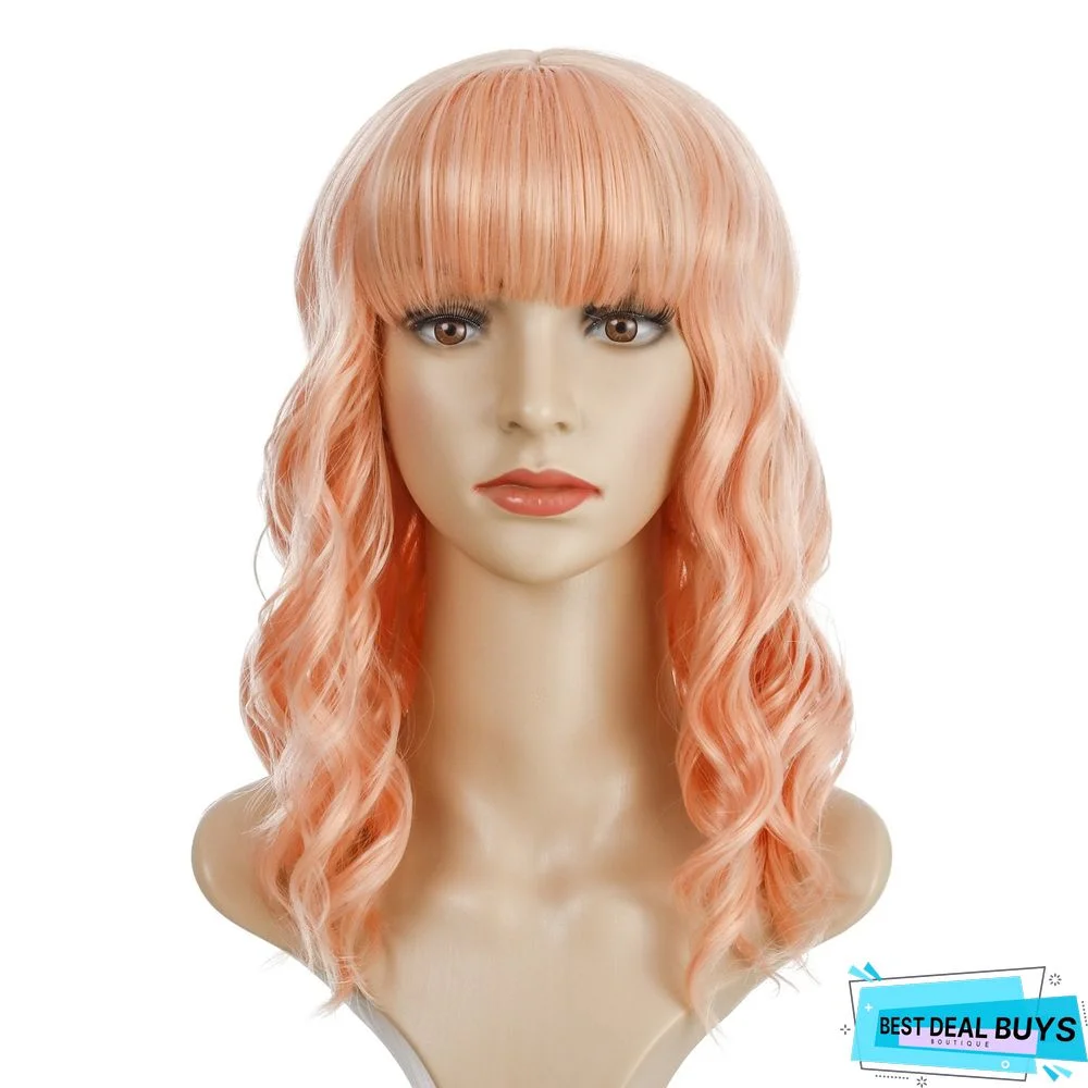 European and American Short Curly Hair with Bangs and Chemical Fiber Headgear