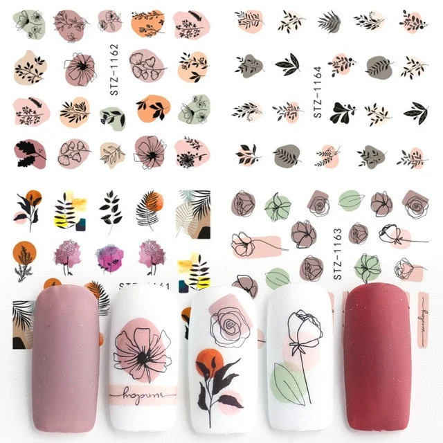 Nail Stickers Water Transfer Summer Dried Flowers Designs 4Pcs/Set Nail Decal Decoration Tips For Beauty Salons