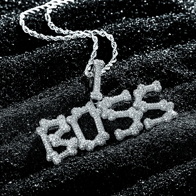 Bone Letters Pendant Custom Name Pendant Necklace Iced Out Cubic Zirconia Jewelry-VESSFUL