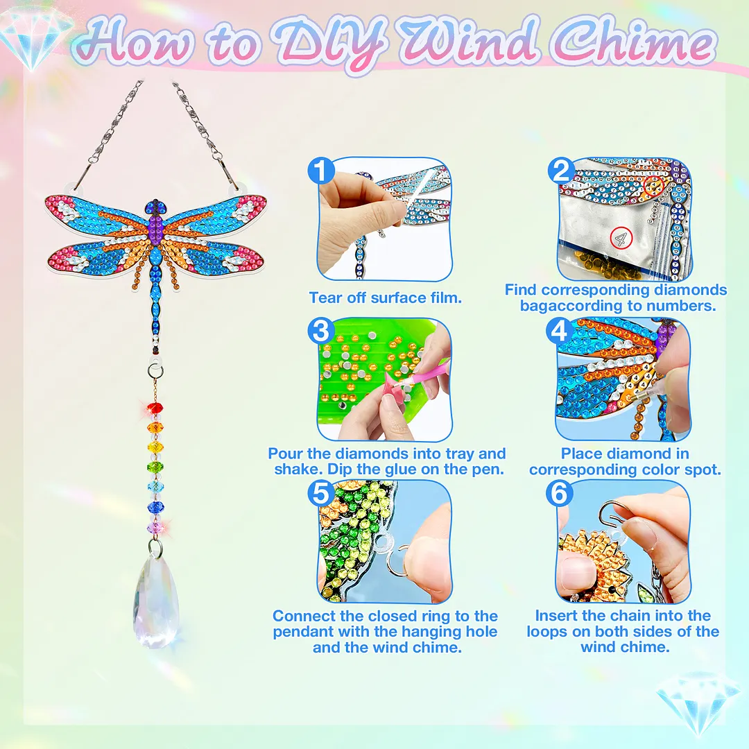 2Pcs Dragonfly DIY Double-Sided Diamond Painting Hanging Kits Diamond Painting Suncatcher Craft Kit for Home Garden Wall Decor Gift
