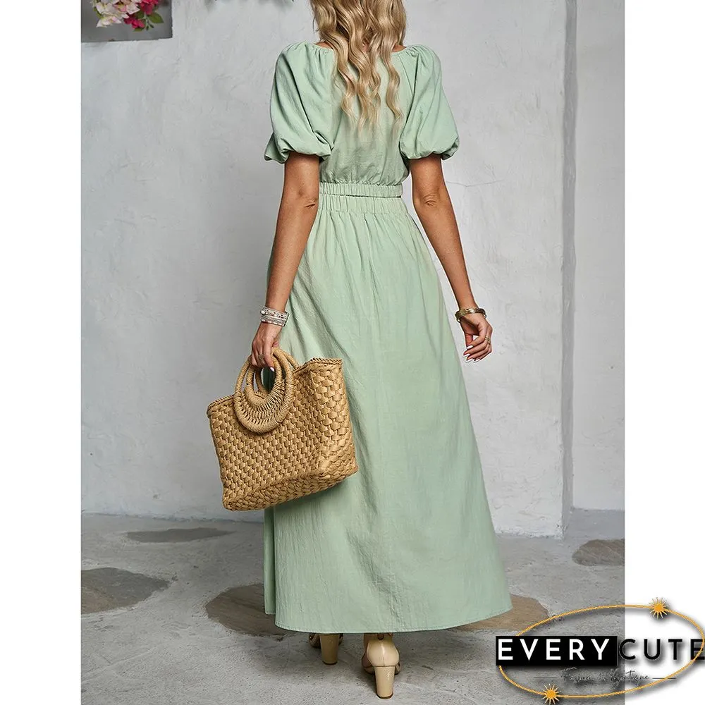 Pea Green V Neck Crop Top and Pocket Skirt Set