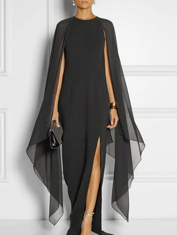 VCSHOES Thigh Split Hem Cloak Sleeve Maxi Dress