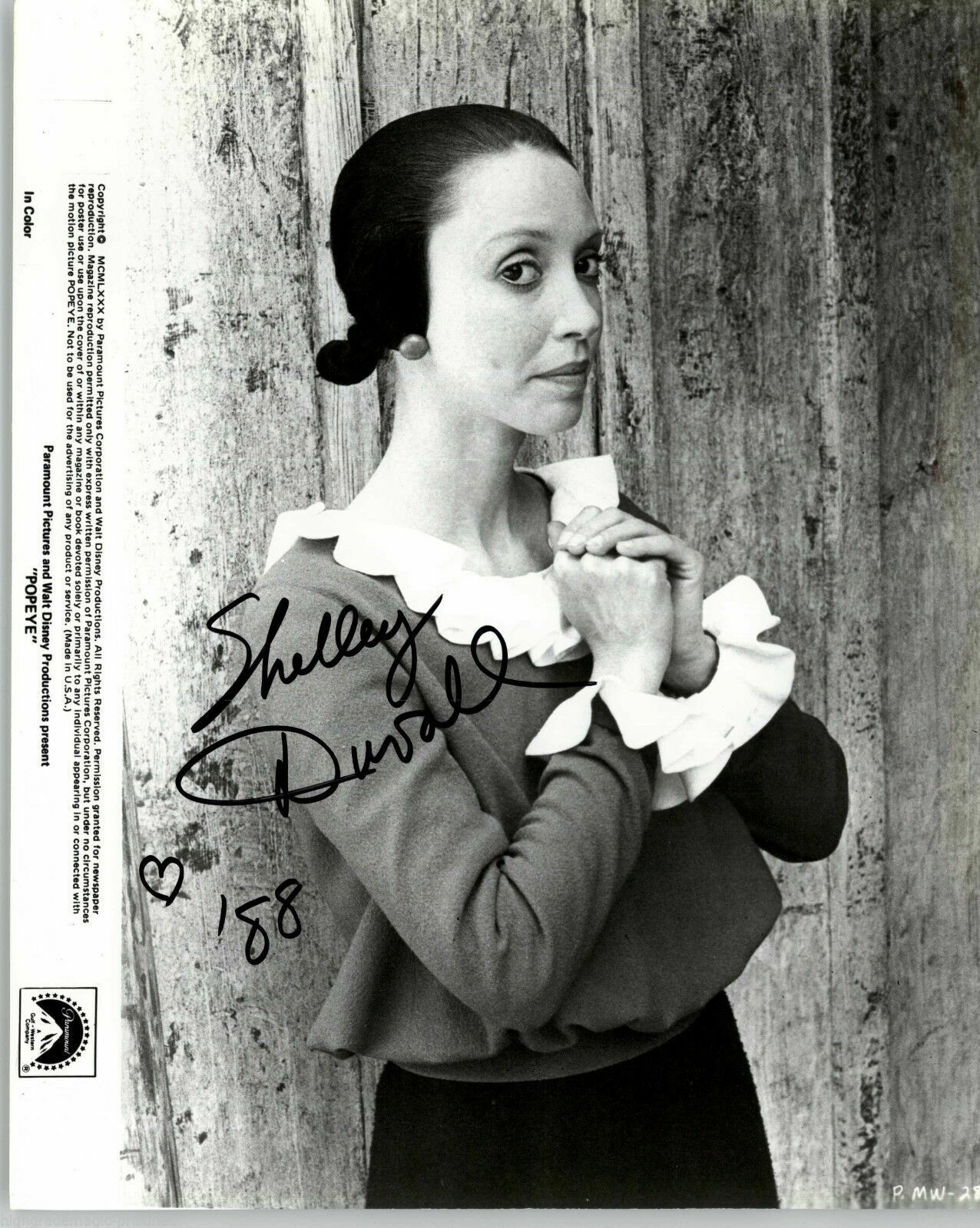 SHELLY DUVALL SIGNED 8X10 FROM THE FILM POPEYE