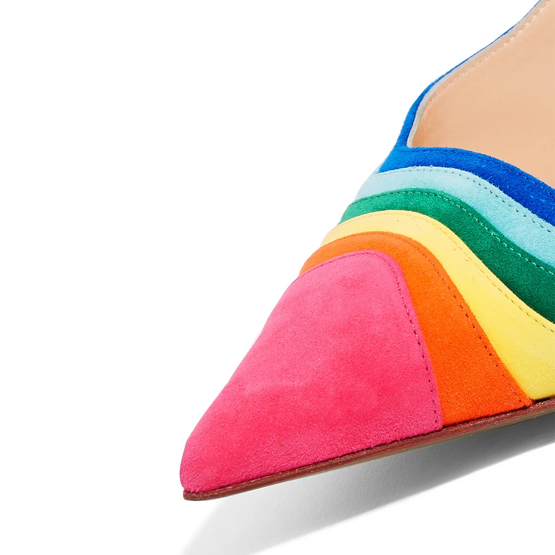 Colorful Enchanting Faux Suede Pointed Slingback Pumps Metallic Heels