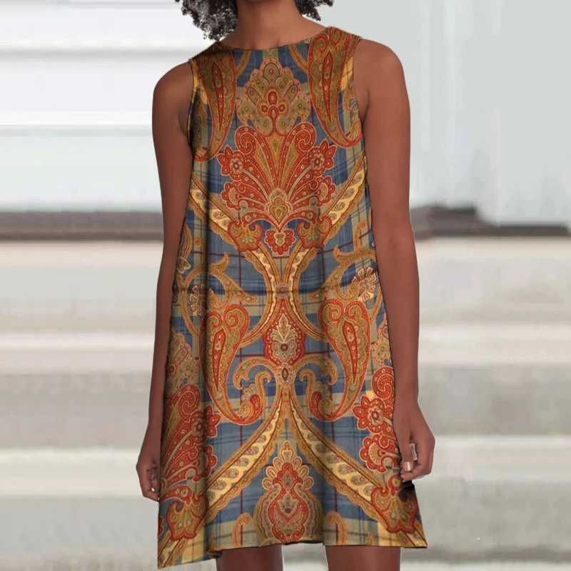 Fashion Tribal Retro Plaid Print Mini Dress