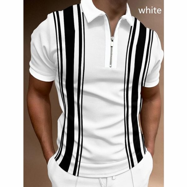 Hot Sale Men's Polo Shirt Printing Short Sleeve Polo T-shirt Top Stripe Printing Polo Shirt - Shop Trendy Women's Clothing | LoverChic