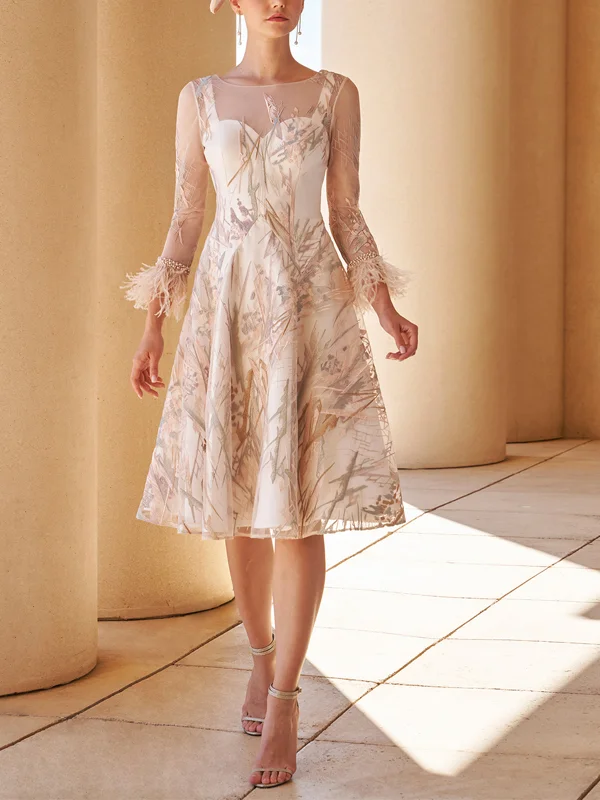 Round Neck Printed Midi Dress