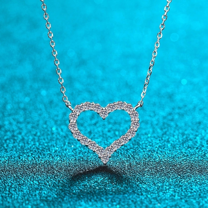 925 Sterling Silver Moissanite Cable Chain GRA Plating Inlay Heart Shape Necklace