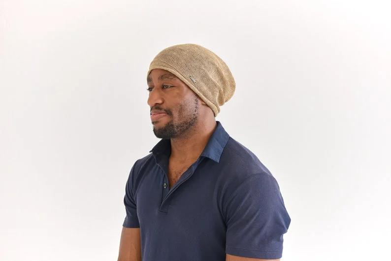 Linen Summer Beanie, Slouchy Eco Friendly Beanie, Lightweight Slouch Hat, Cooling Cap, Womens Summer Knit, Mens Baggy Hipster, Made in Japan