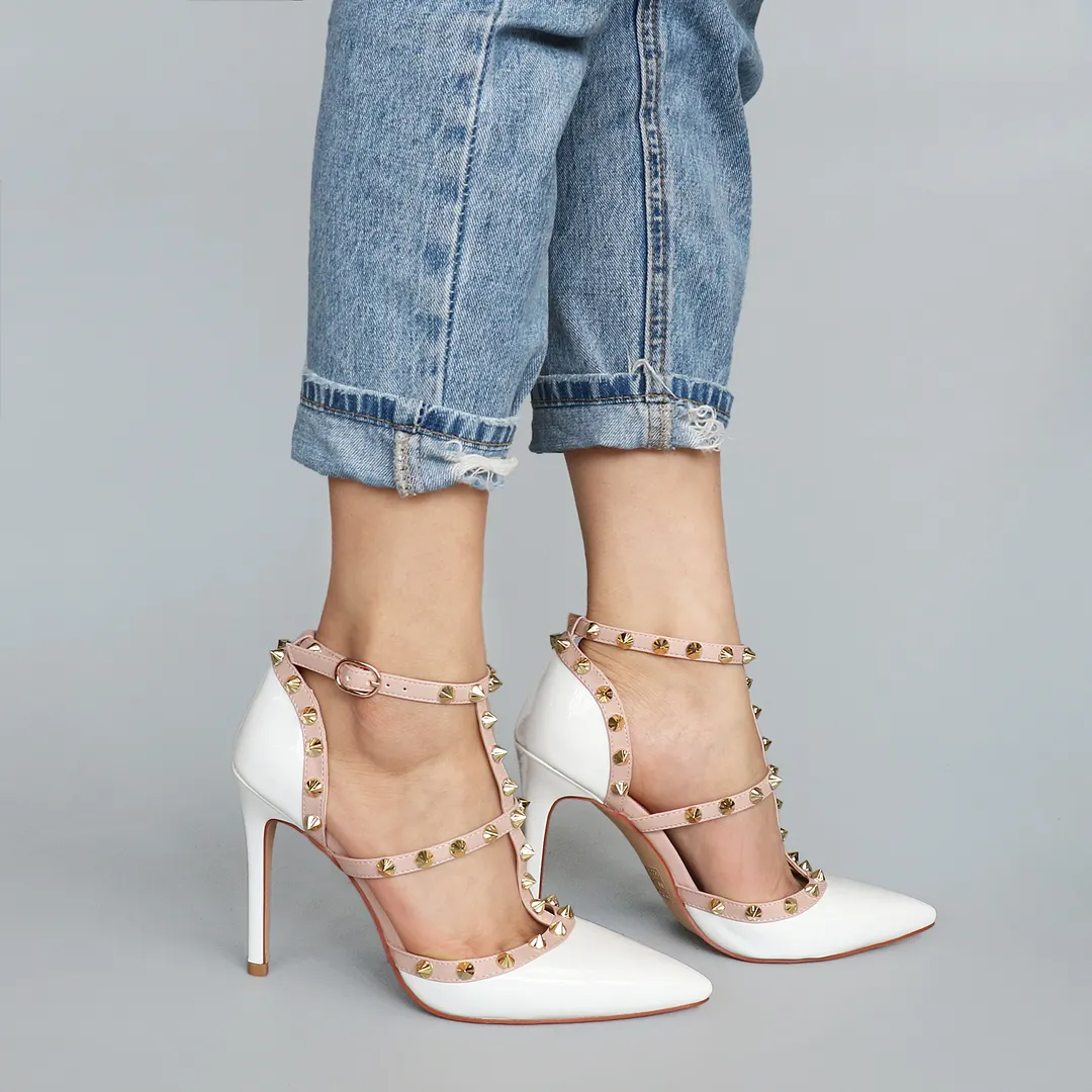 100mm Rivets Studs Summer Strappy Shoes Party Wedding Sandals-vocosishoes