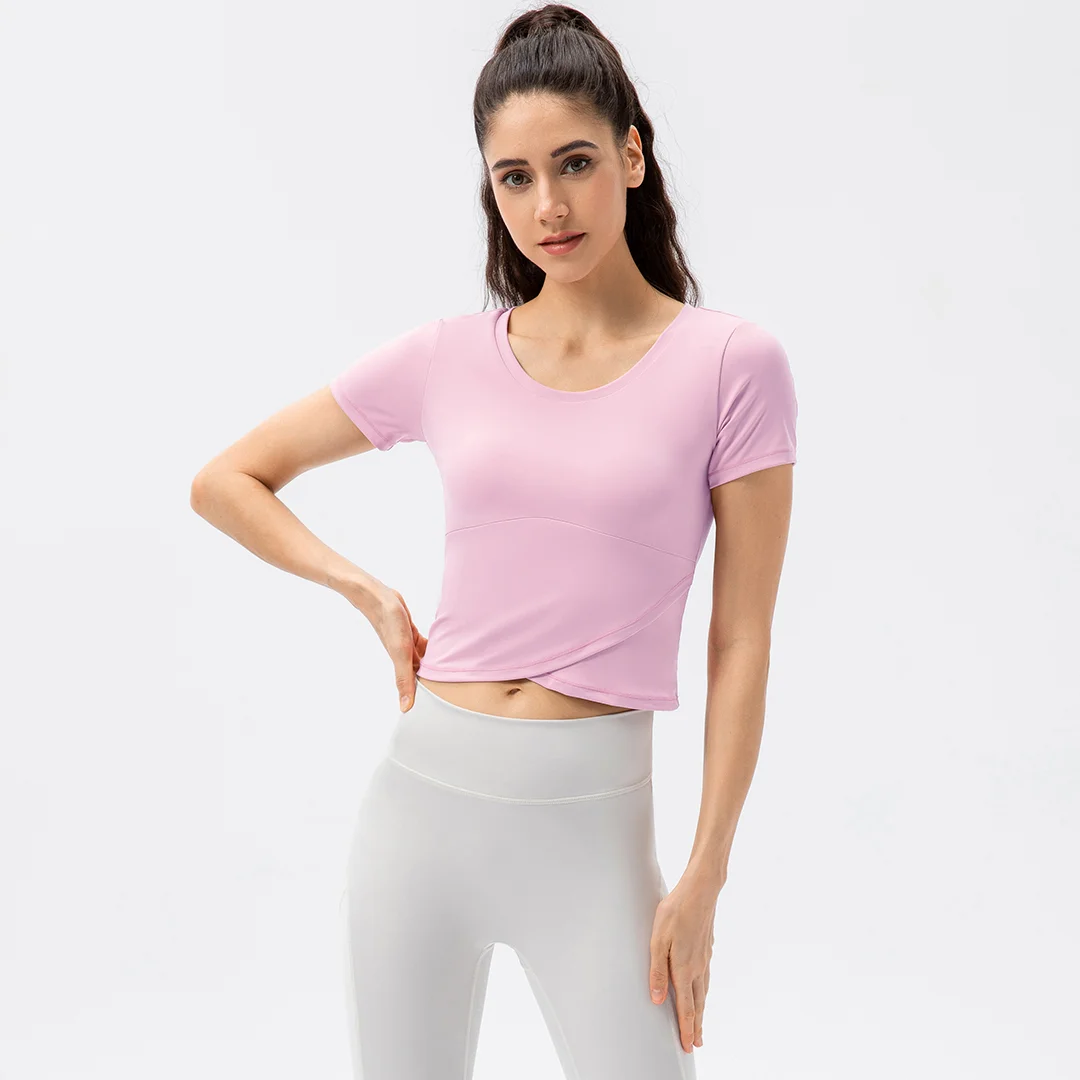 Cropped breathable side-cutout sports T-shirt