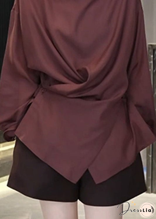 Organic Rust O Neck Front Open Cotton Shirts Top Fall