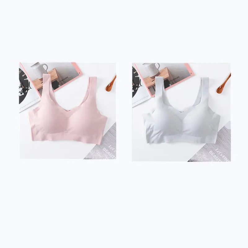 2PCS Ice Silk Bras Seamless Women Soft Thin Push Up Underwear Lingerie Sleep Vest Top Chest Padded Bralette топ Soutien Gorge