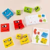 Face Changing Building Blocks Game Montessori Toy Kids Wood Puzzle Cartoon Cube