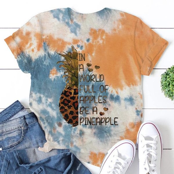 Pineapple I'm A World Full Of Apples Print T-shirts For Women Summer Fashion Casual Short Sleeve Round Neck Ladies Tops - Shop Trendy Women's Fashion | TeeYours