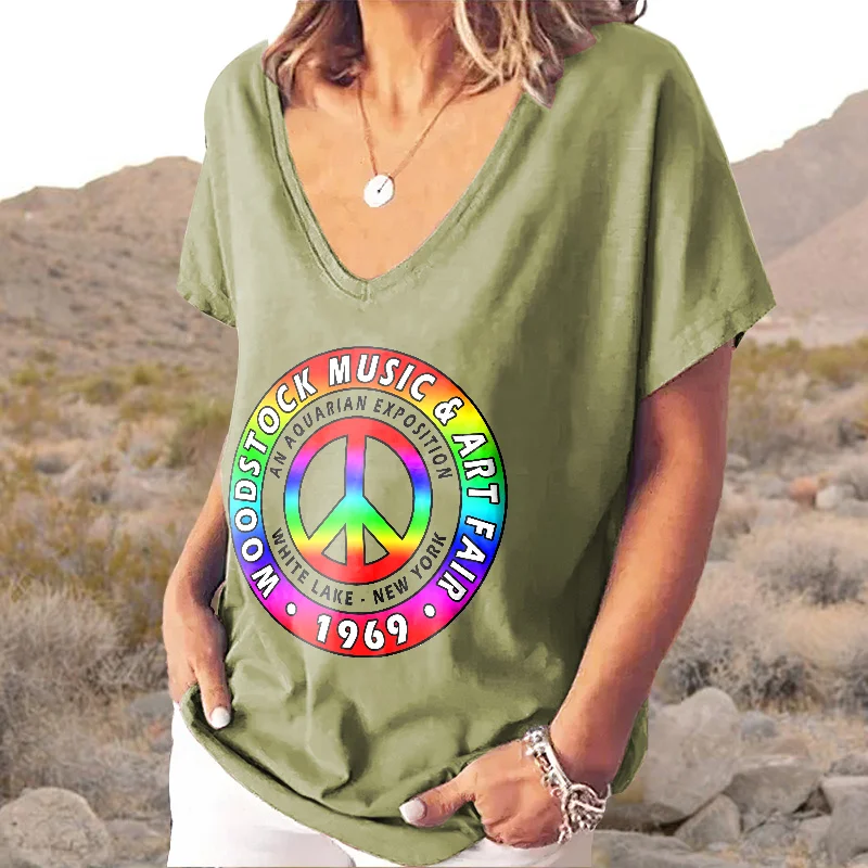 Woodstock Music & Art Fair 1969 Printed Hippie T-shirt