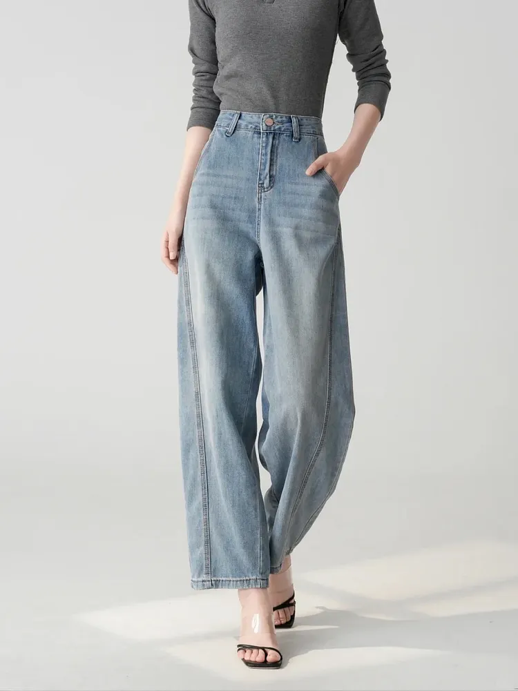 Light Wash Barrel-Leg Jeans