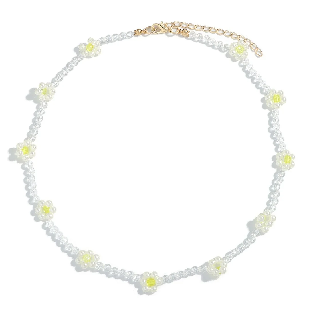 Dvacaman Bohemian Colorful Daisy Flowers Beaded Choker Necklace Korean Cute Statement Clavicle Necklace for Women Summer Jewelry