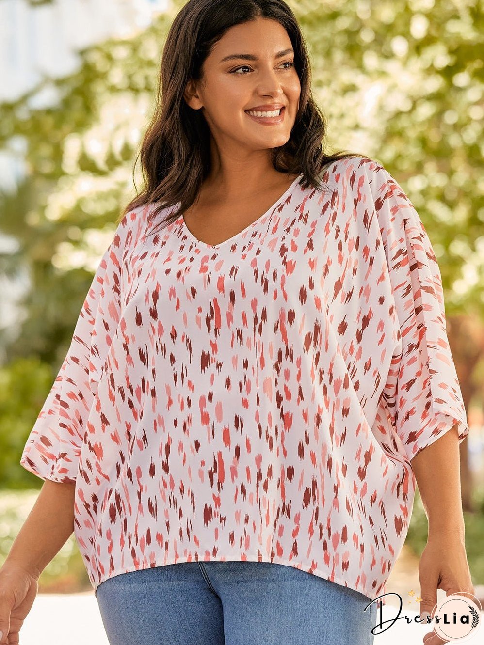 Pink Leopard Print Oversized Dolman Sleeve Plus Size Blouse