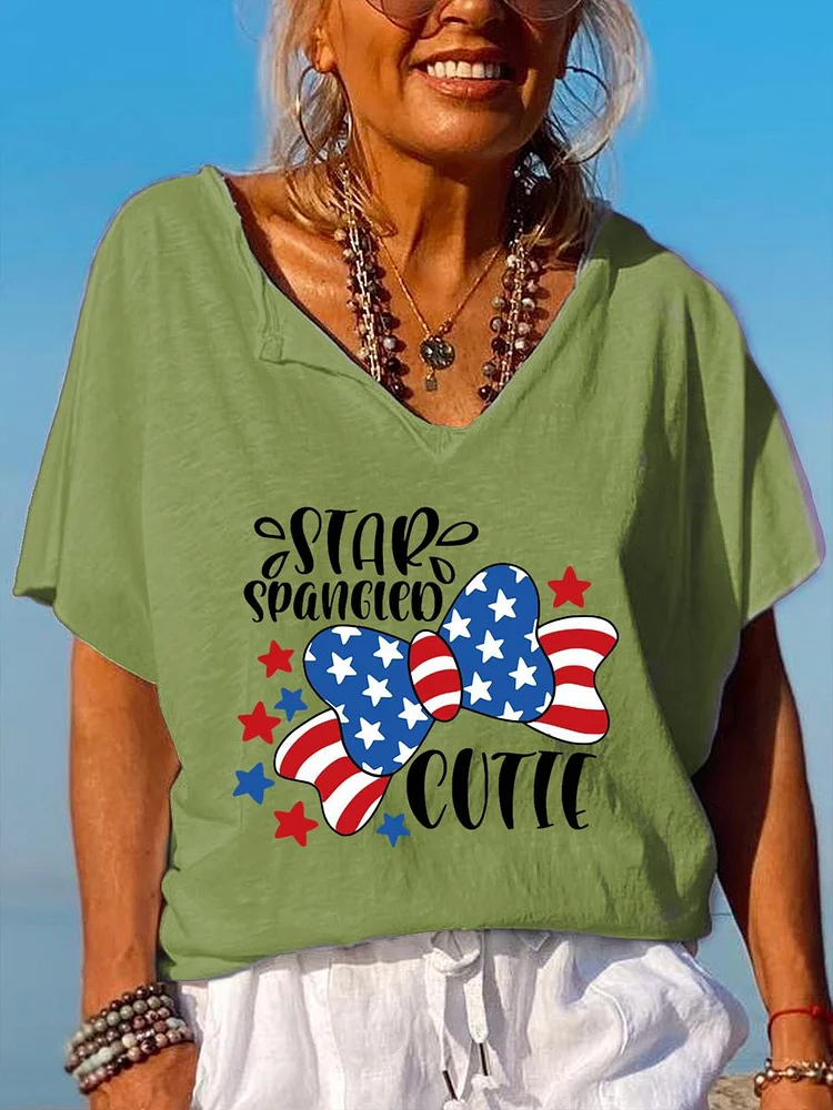 American Independence Day V Neck T-shirt-02093-Annaletters