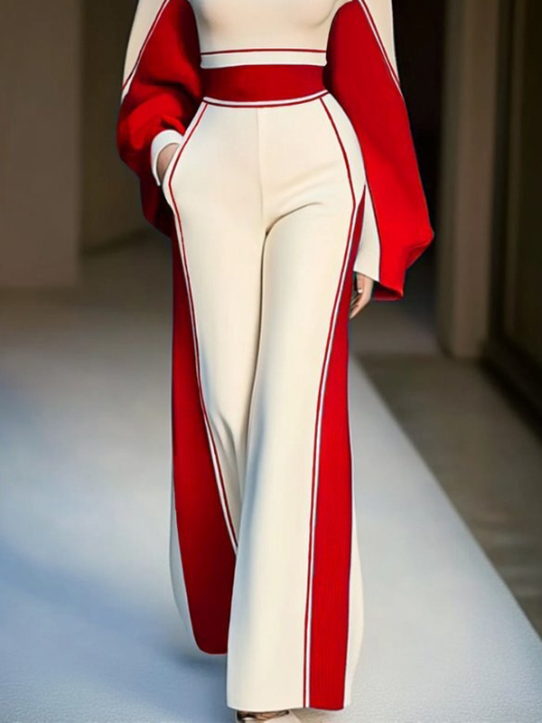 Loose Wide Leg Contrast Color Pockets Pants Trousers main image 0