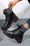 Women's Knitted Patched Lace-up Heeled Ankle Martens Boots