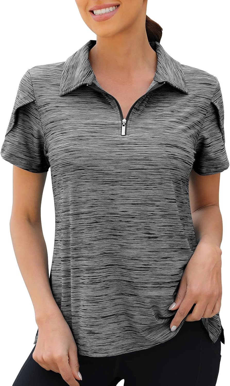 Womens Golf Polo Shirts 1/4 Zip Up Overlap Short Sleeve Quick Dry Workout Tops