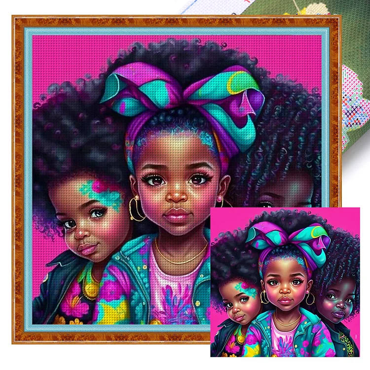 African Curly Hair Little Girl 11CT Stamped Cross Stitch 40*40CM