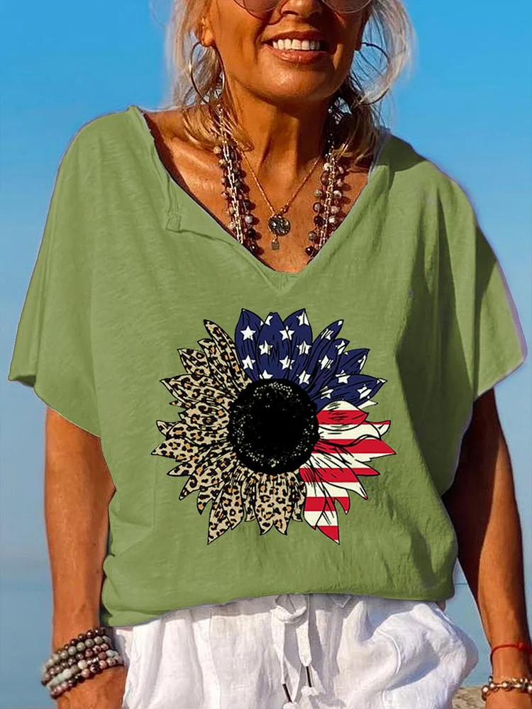 American Independence Day V Neck T-shirt-00316-Annaletters