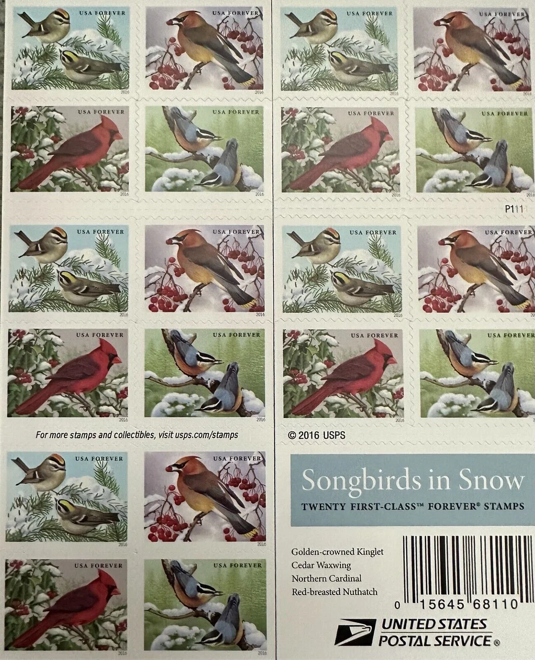 🎁【US Free Shipping】Songbirds in Snow 2016 - 5 Sheets / 100 Pcs
