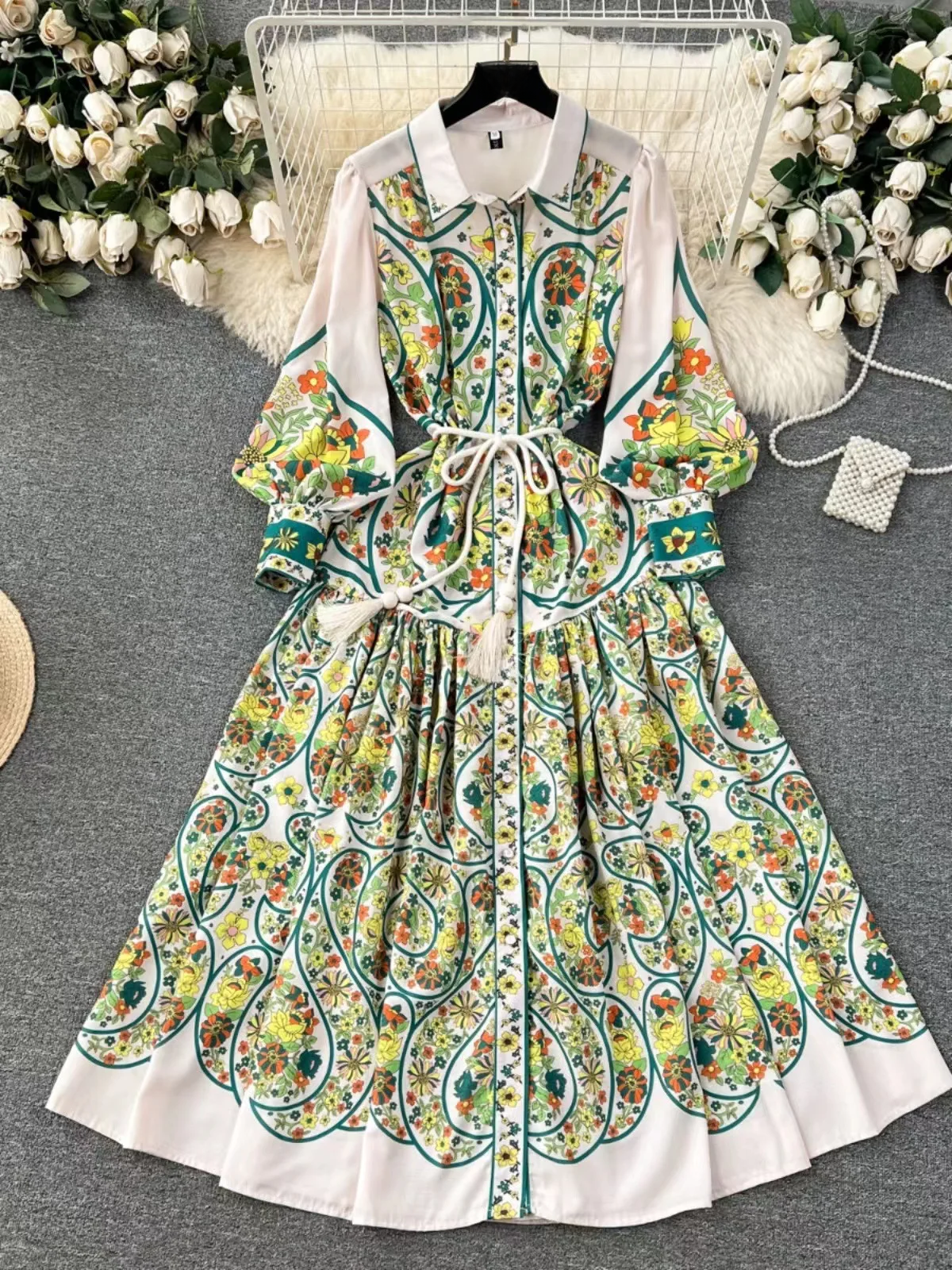 Prozfind glam dress women 2025 Elegant Slimming Dress For Women French Vintagelapellantern Printed Sleeveless Waist-fitted Banded Robe De Soiree