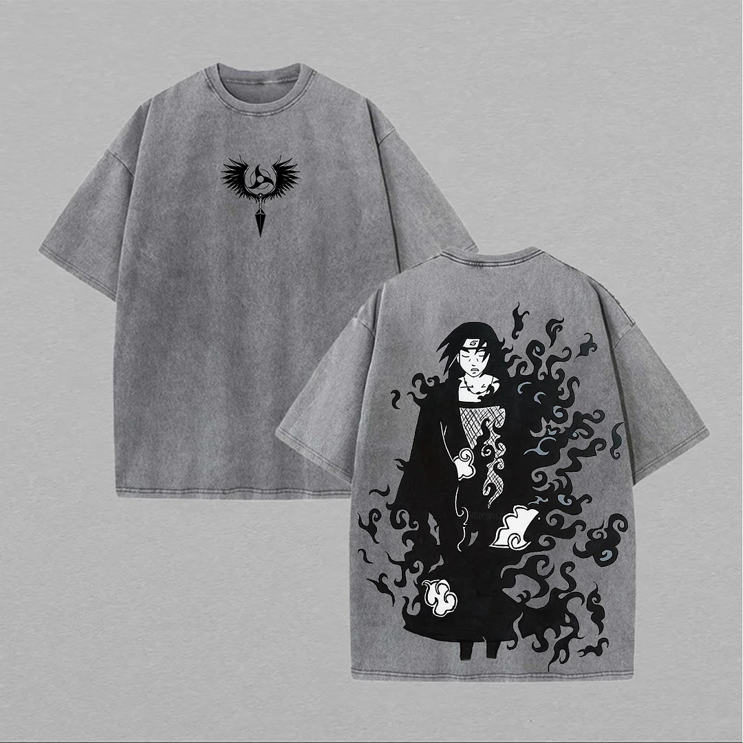 Uchiha Itachi Naruto Printed Unisex Washed T-Shirt