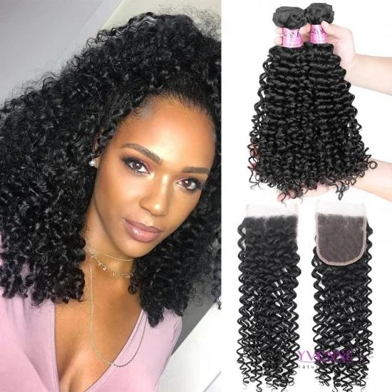 Free Shipping YVONNE Platinum Malaysian Curly 3 Bundles With 4x4 Lace Closure Brazilian Virgin Hair 