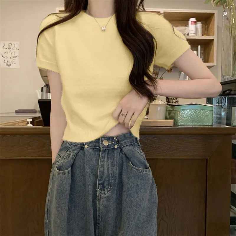 Uveng Uveng Shoulder Short Sleeves Short-Sleeved T-Shirt Repair Summer Slim New Design With Stylish Tops Hottie