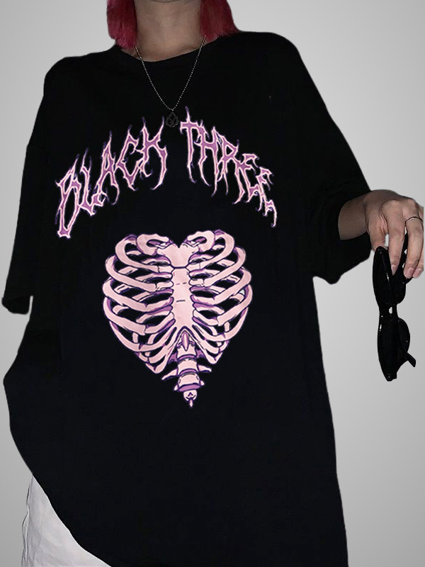 Gothic Skull Heart Printed T-shirt