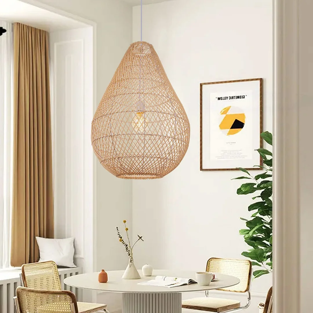 Arturest Pendant Light Handmade Rattan Chandelier Tear Shape Lantern ...