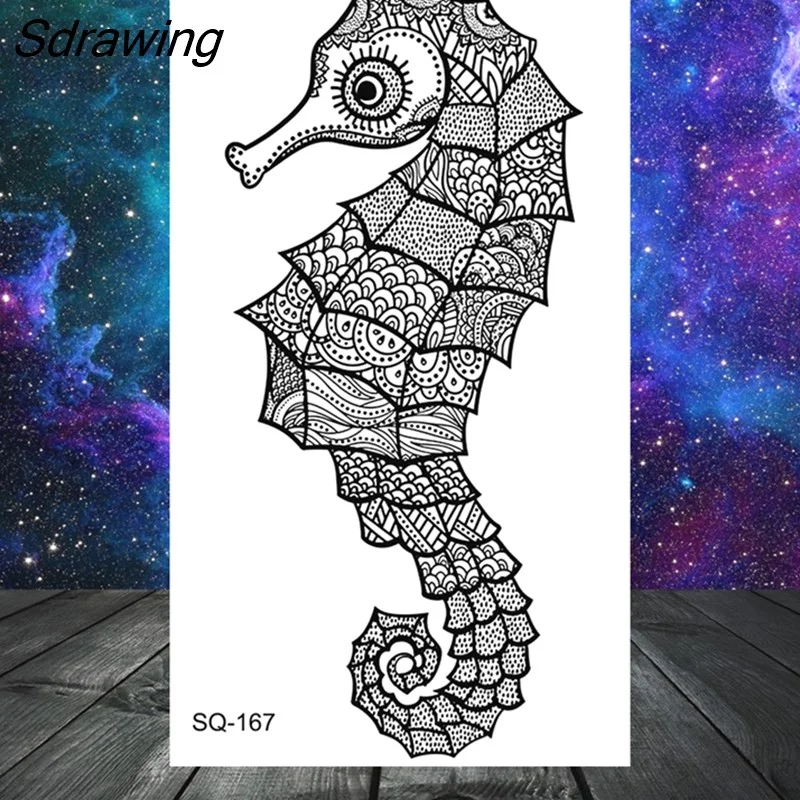 Sdrawing Butterfly Anchor Lion Wolf Temporary Tattoos For Women Men Skeleton Whale Elephant Fake Tattoo Neck Arm Hands Small Tatoo