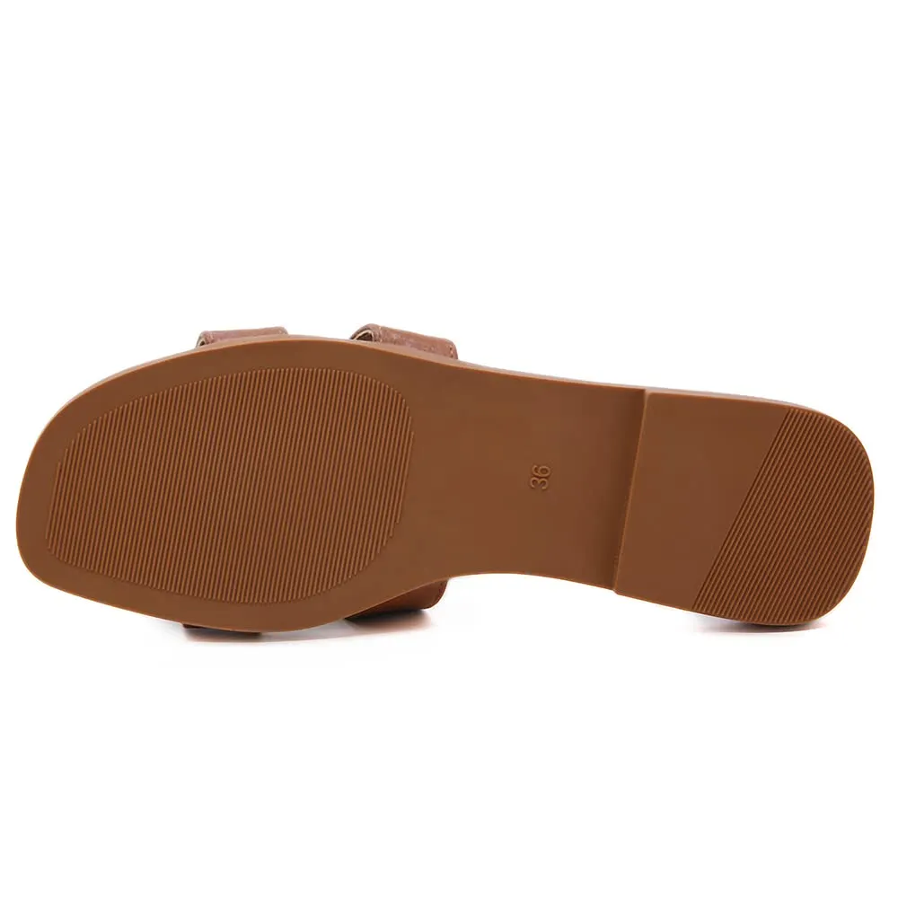Women's Square Open Toe Summer Casual Flat Litchi Slippers-vocosishoes