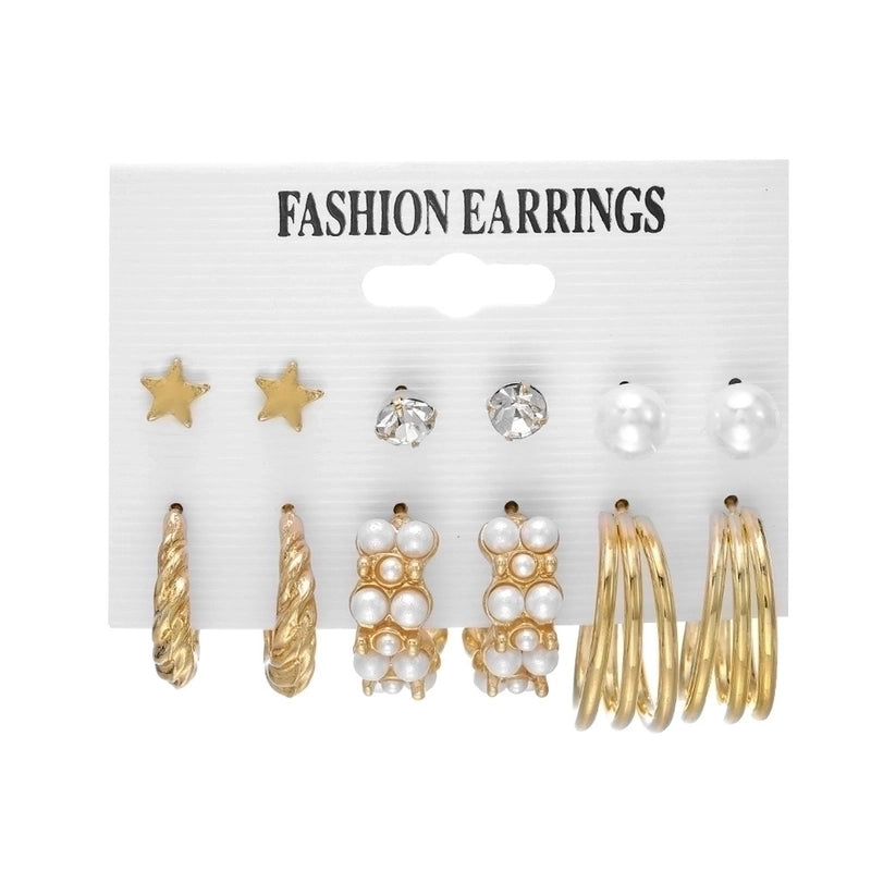 Retro Round Alloy Plating Artificial Pearls Women’s Earrings Ear Studs 6-piece Set