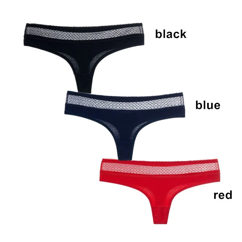 3Pcs/Lot Women G-String Cotton Thongs Solid Sexy Panties Lace Underwear Female T-back Underpants Girls Bikini Panty Thongs 2020