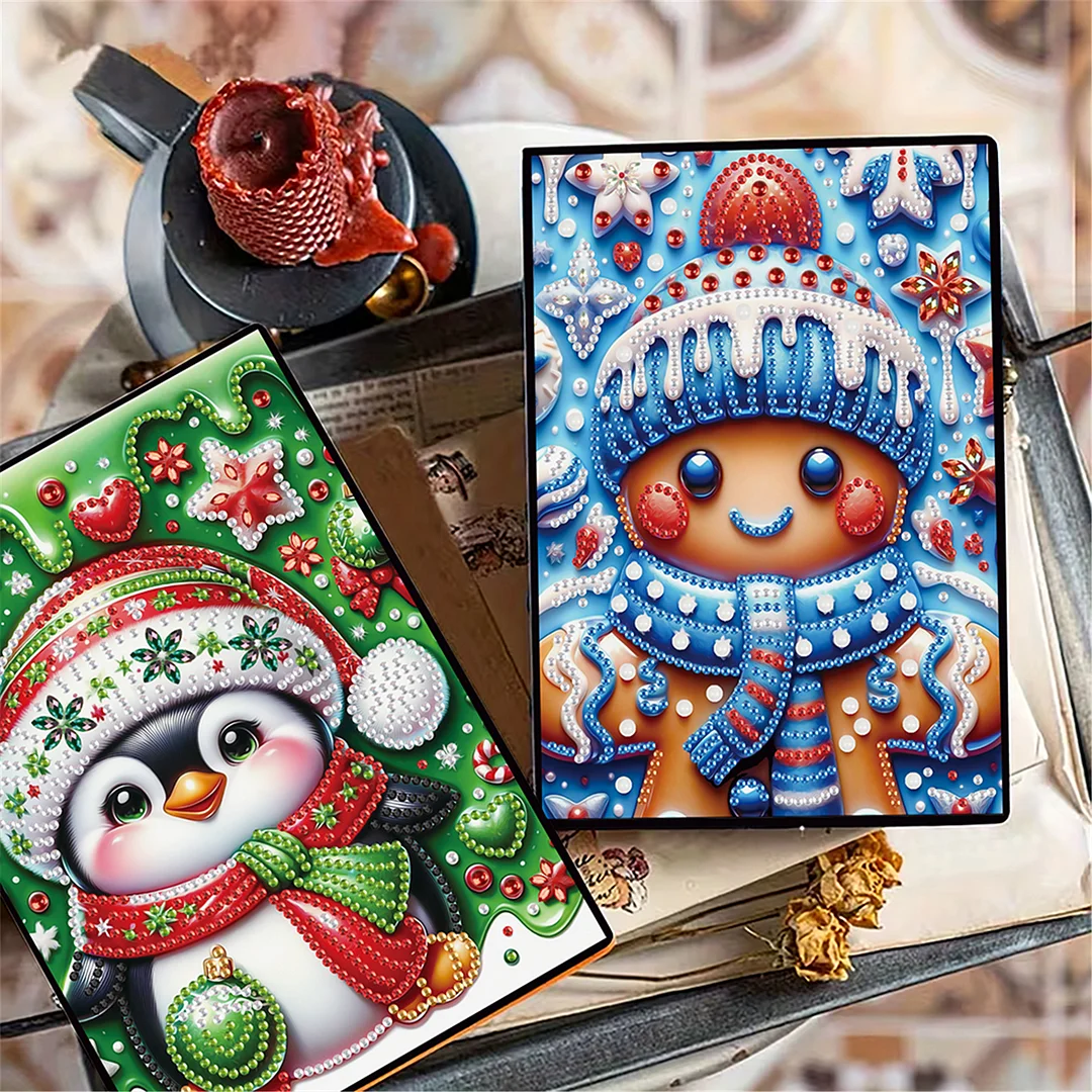2pcs Christmas Partial DIY 50 Pages A5 Diamond Painting Notebook for Study Home