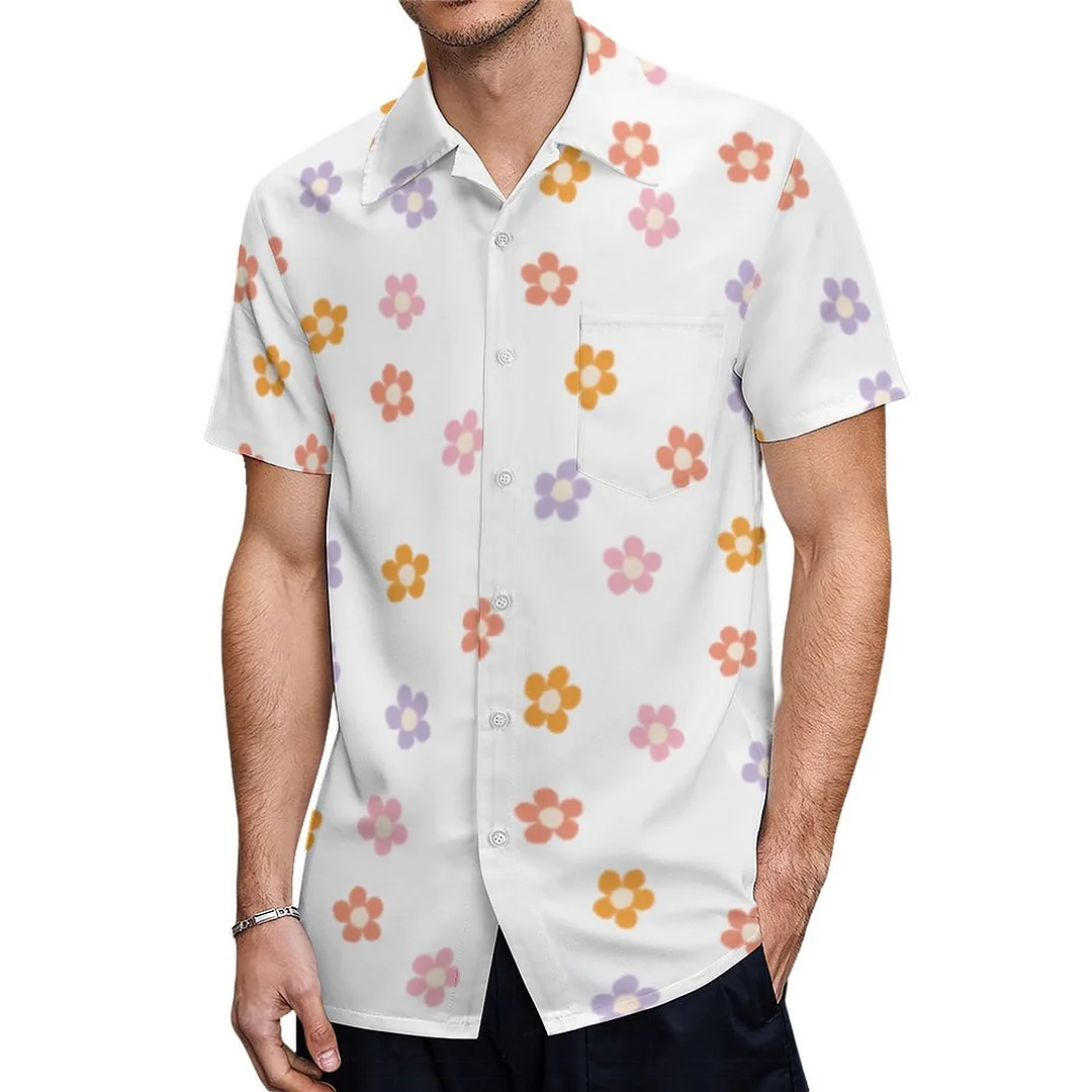 Short Sleeve Modern Colored Daisy Floral Hawaiian Shirt Mens Button Down Plus Size Tropical Hawaii Beach Shirts