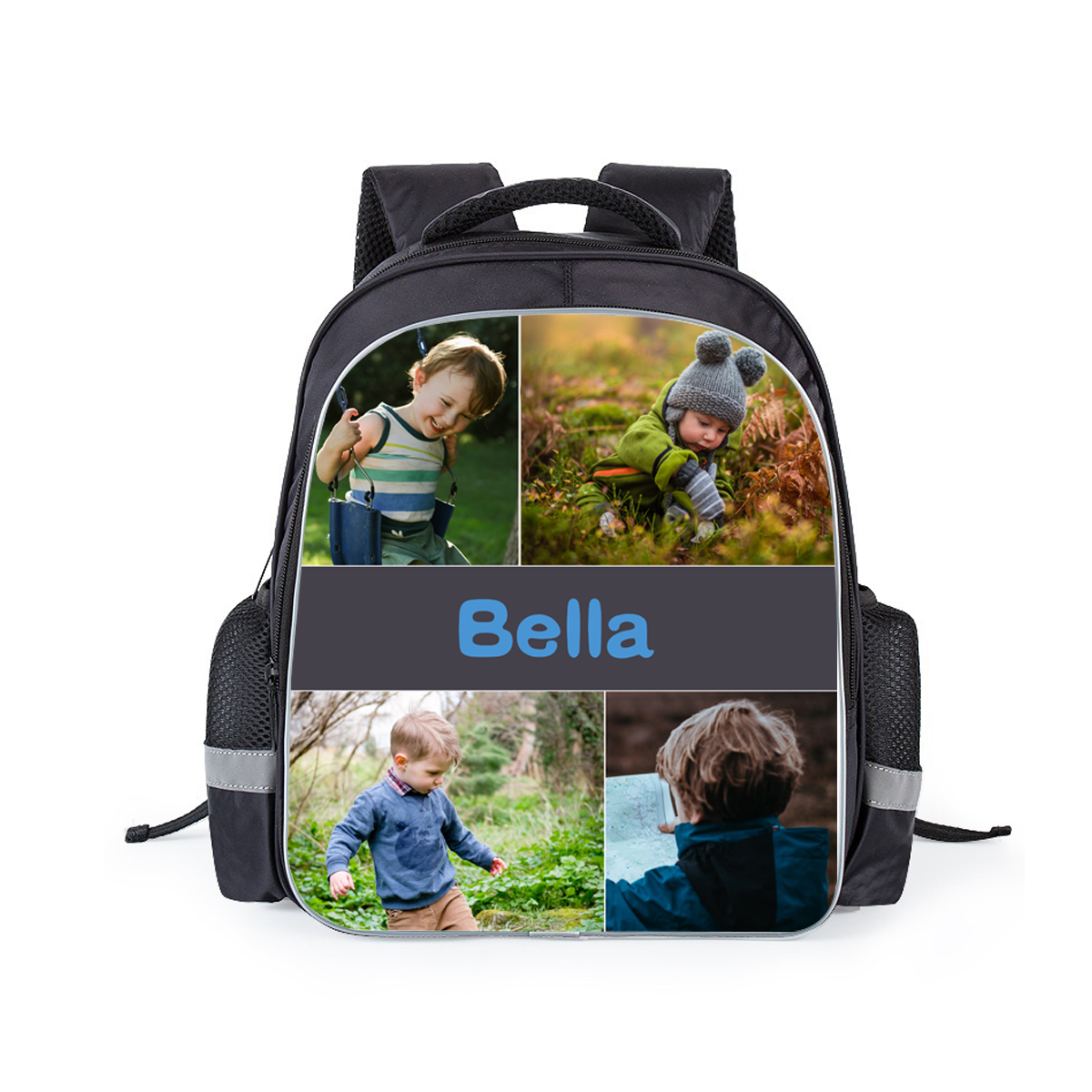 Personalized Children Photo School Bag Name Black Backpack, Customized Schoolbag Travel Bag For Kids
